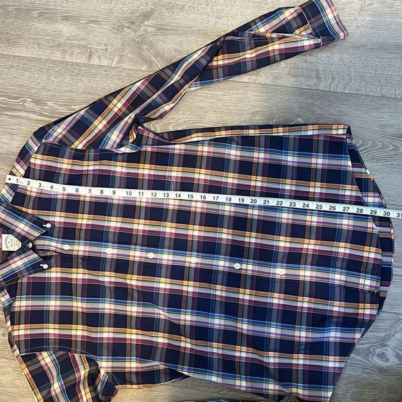 Brooks Brothers Men’s Med Slim Fit Non-Iron Button Down Dress Shirt Blue Orange - Picture 8 of 9